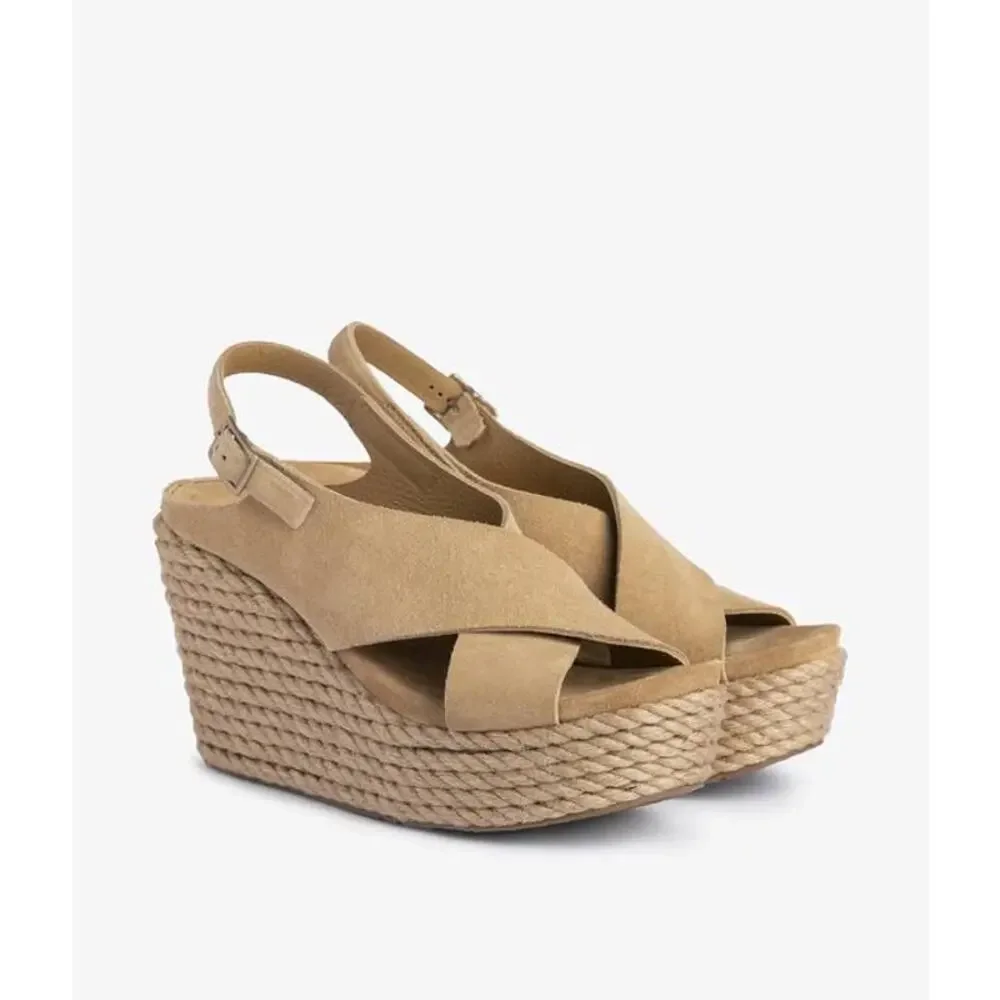 Pedro Garcia 85 Donvina Crisscross Wedge Espadrilles in Dijon Castora 36.5